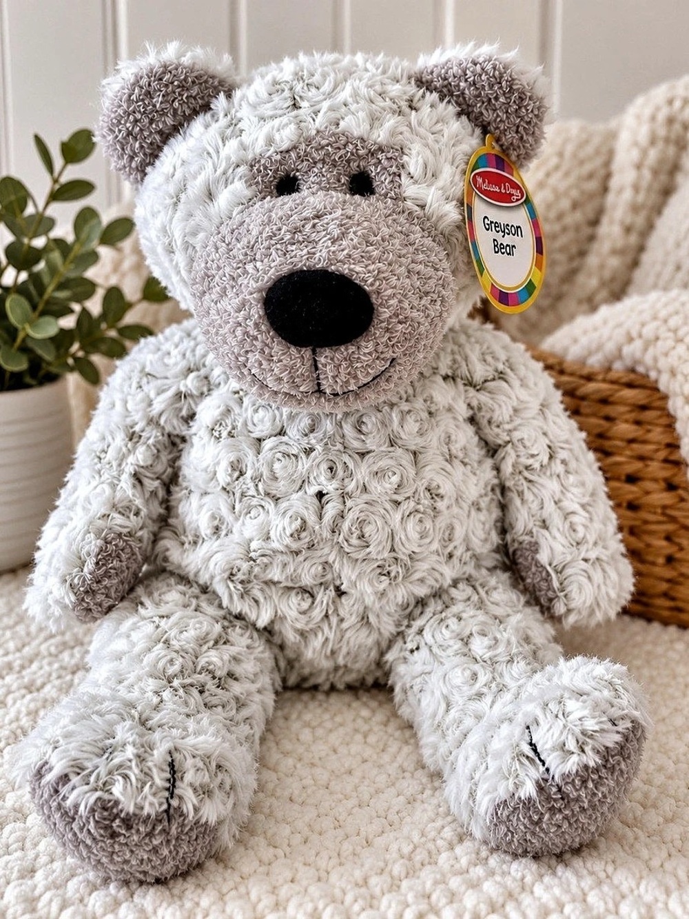 Melissa & Doug Greyson Bear Plush White & Gray 15” long